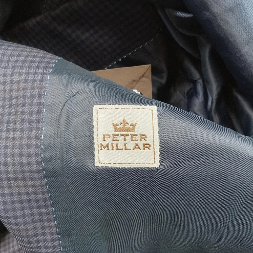 Peter Millar Blazer Mens 42 Blue Check Sport Coat Jacket Two Button‎ Formal*